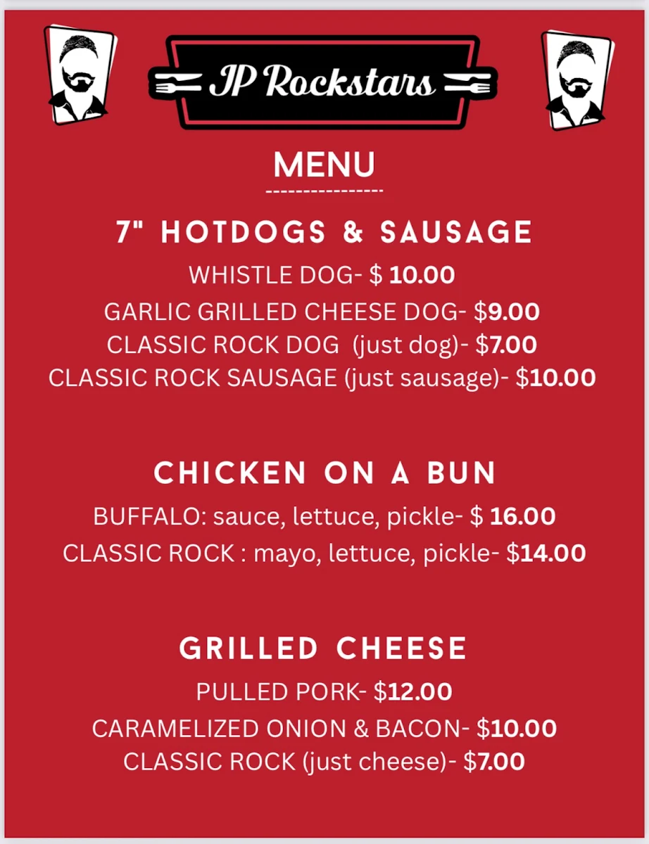 Menu, JP ROCKSTARS FOOD TRUCK