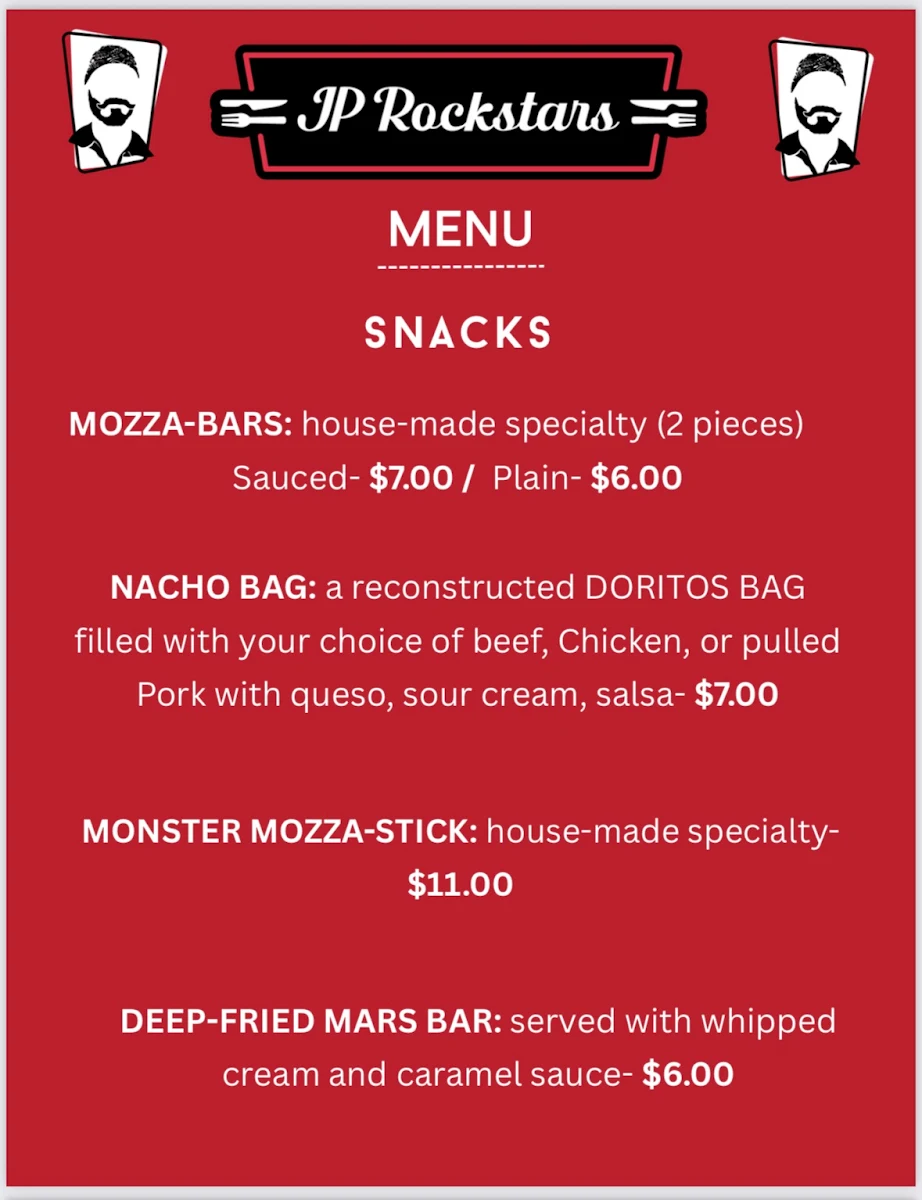 Menu, JP ROCKSTARS FOOD TRUCK