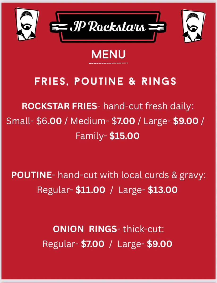 Menu, JP ROCKSTARS FOOD TRUCK