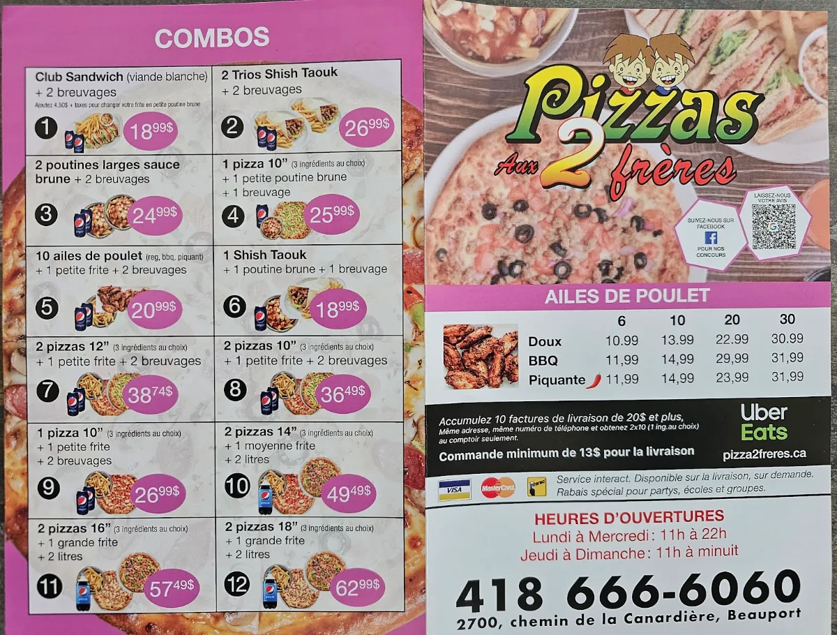 Menu, Pizzas aux deux frères