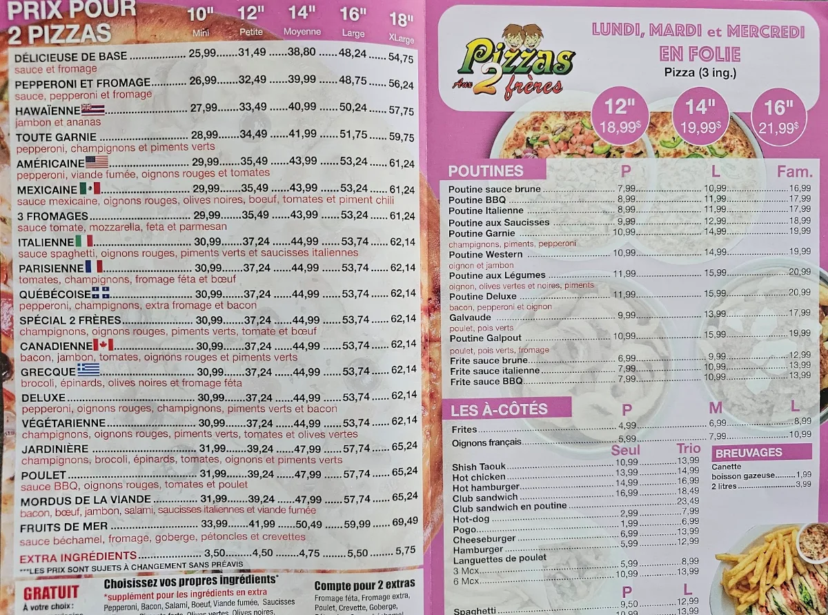 Menu, Pizzas aux deux frères
