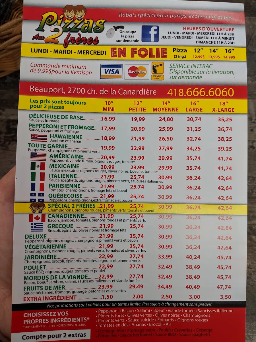 Menu, Pizzas aux deux frères