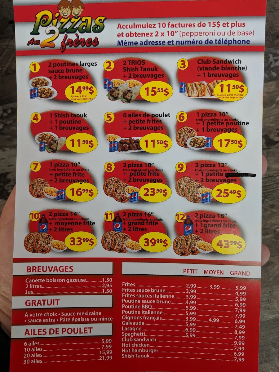 Menu, Pizzas aux deux frères