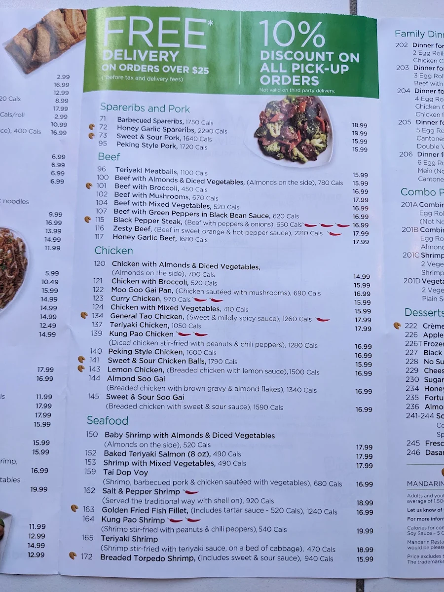 Menu, Mandarin Restaurant