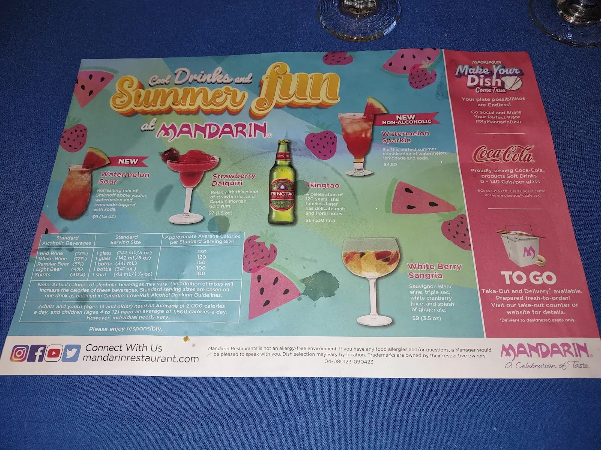 Menu, Mandarin Restaurant