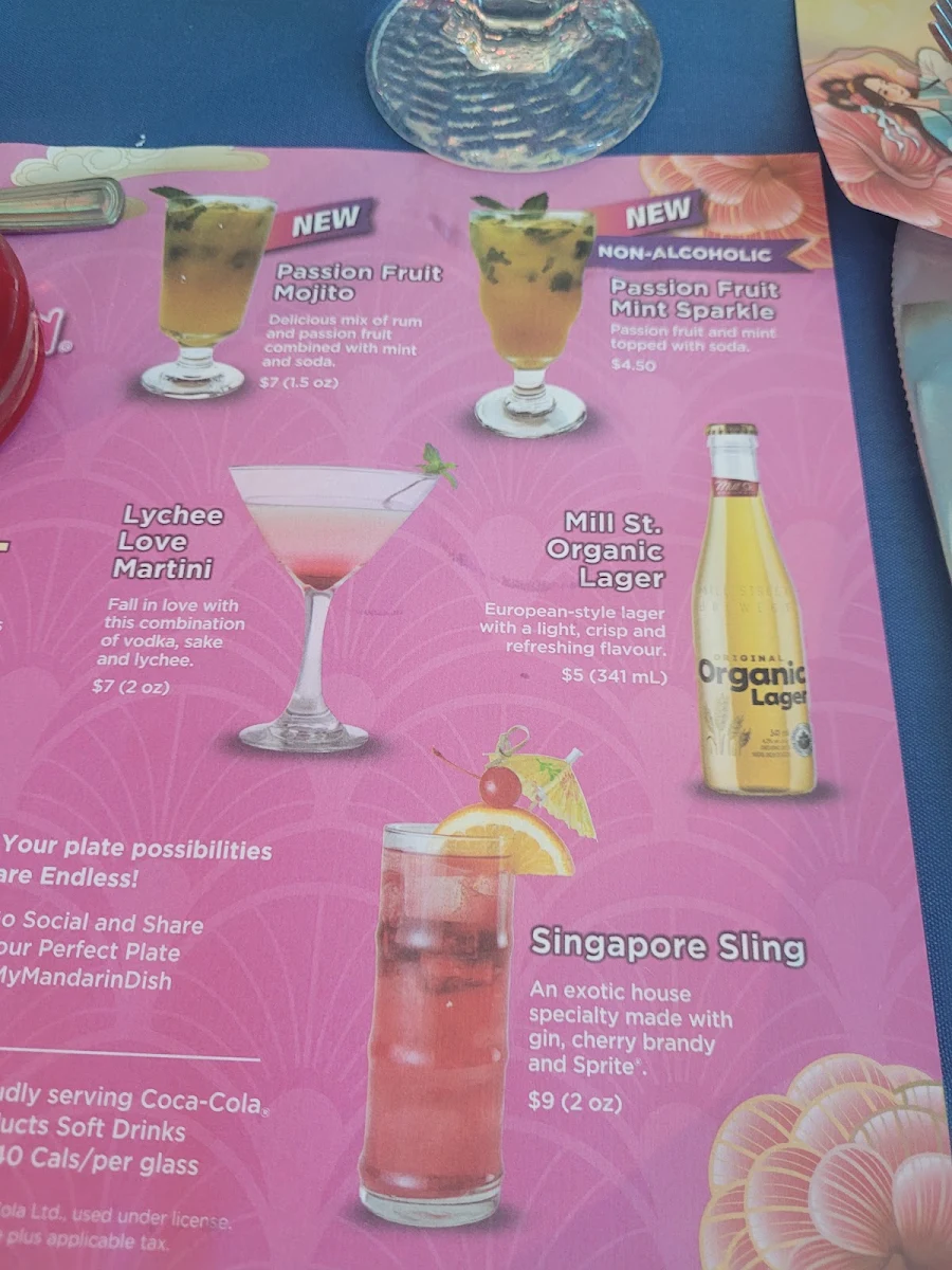 Menu, Mandarin Restaurant