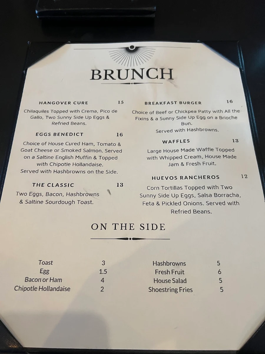 Menu, The Cure Kitchen + Bar