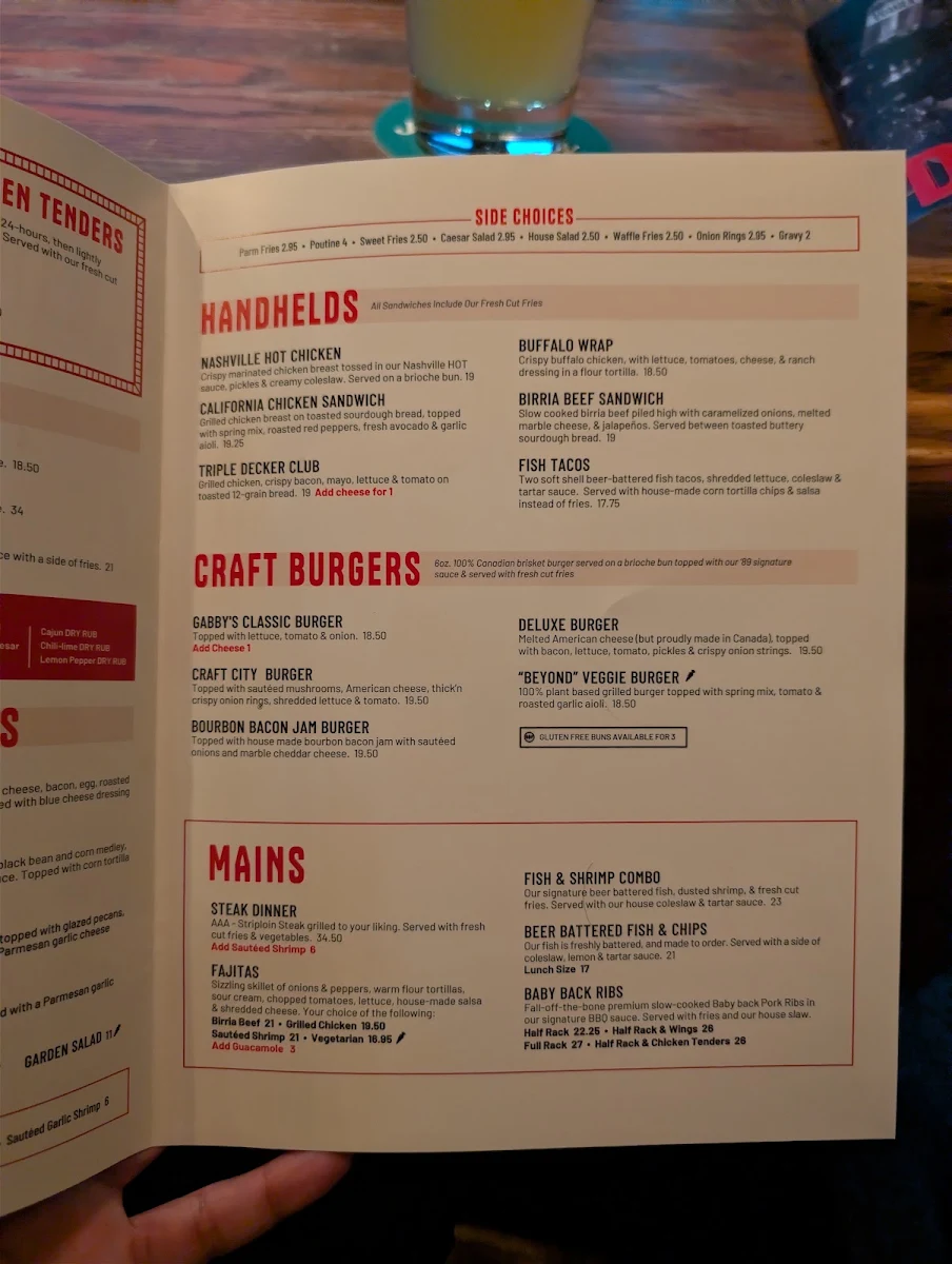 Menu, Gabby's