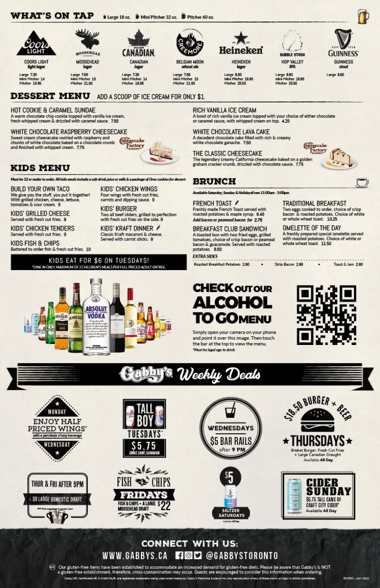 Menu, Gabby's
