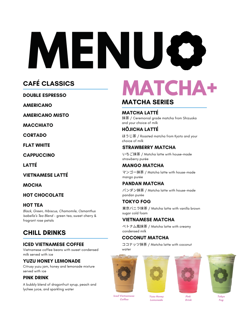 Menu, Isabella's Mochi Donut Café - Leaside