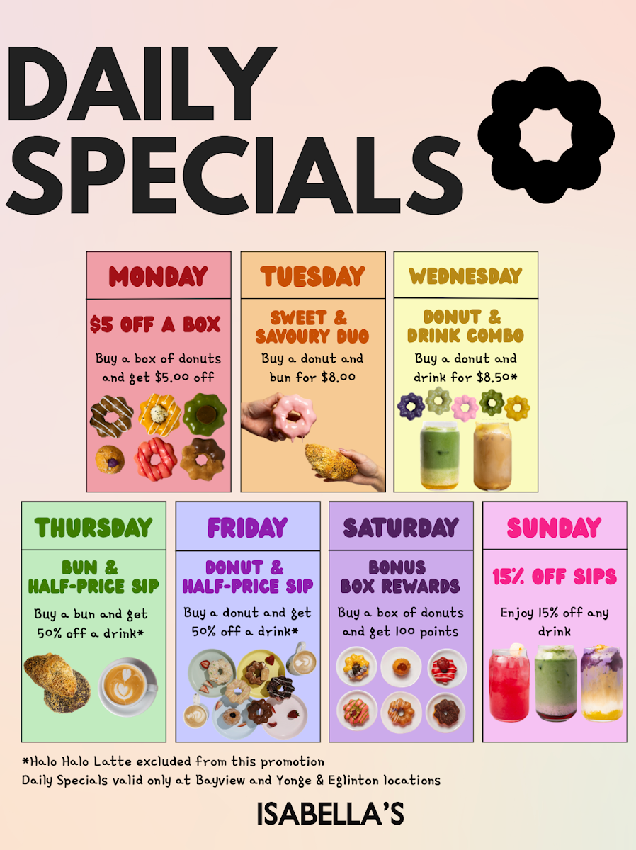 Menu, Isabella's Mochi Donut Café - Leaside