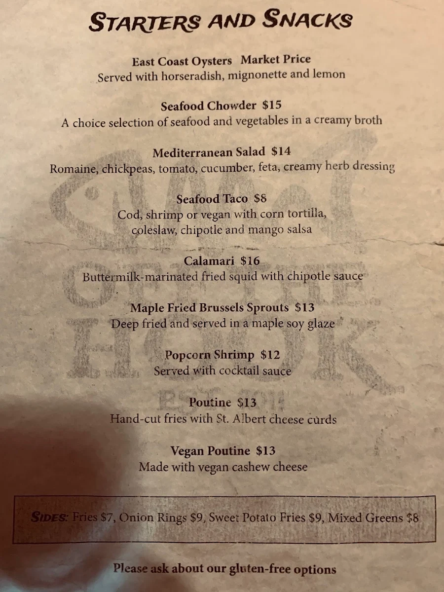 Menu, Off The Hook Fishbar