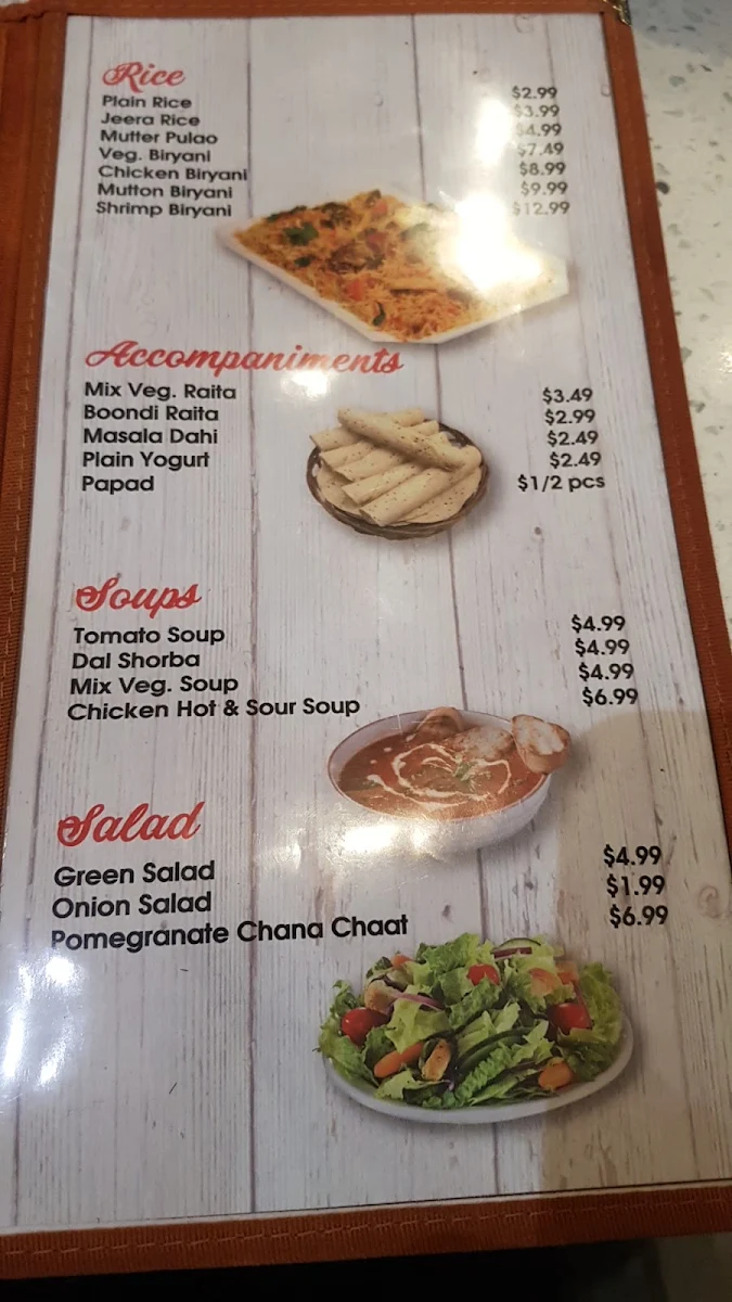 Menu, Fresh Tandoori