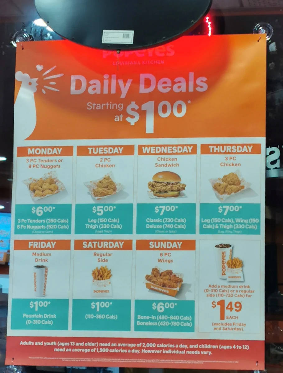 Menu, Popeyes Louisiana Kitchen