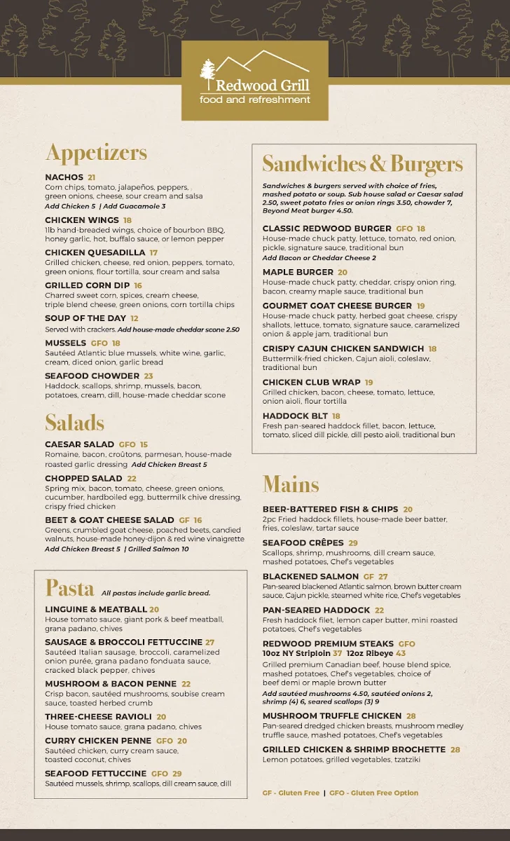 Menu, Redwood Grill