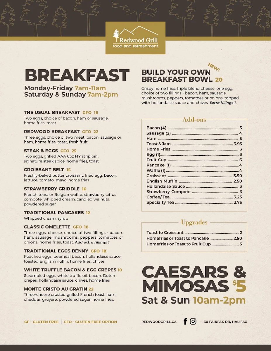 Menu, Redwood Grill