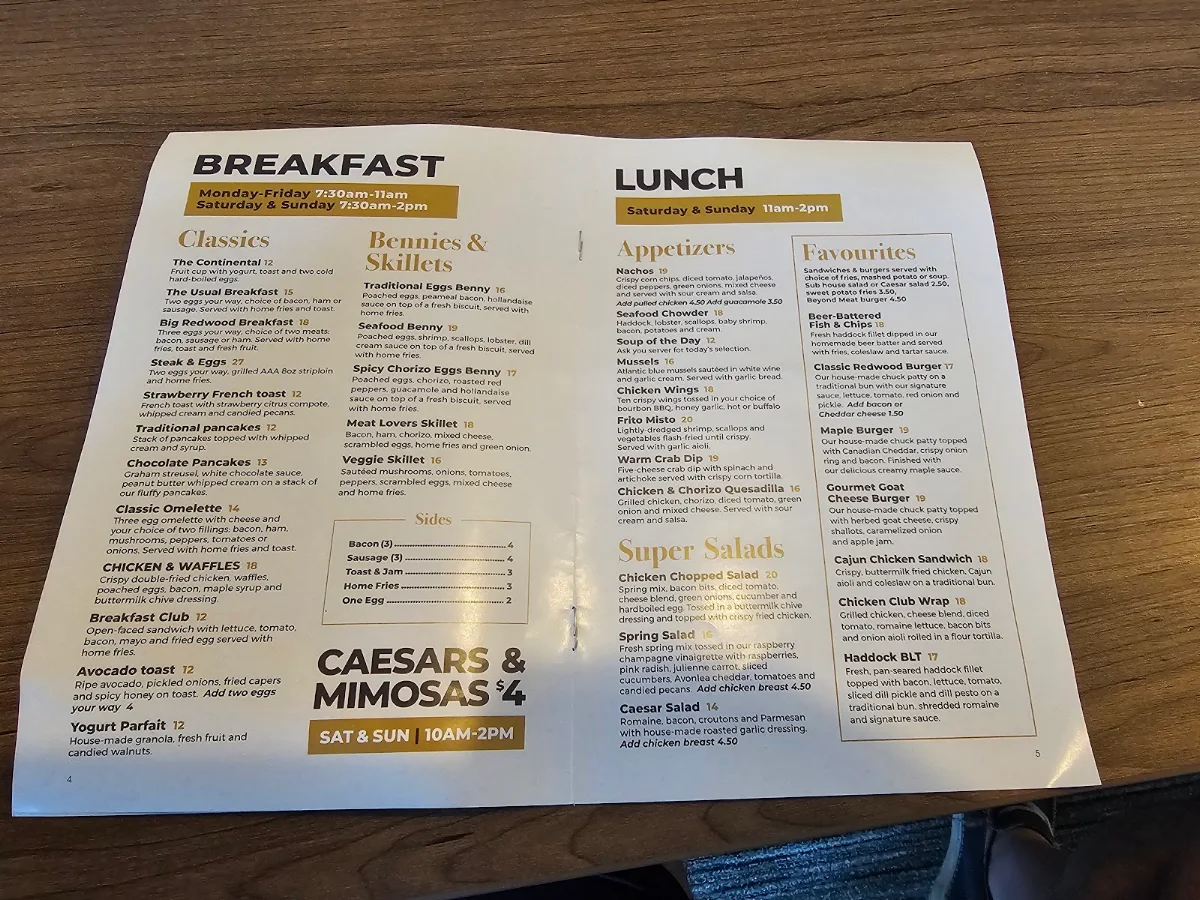 Menu, Redwood Grill