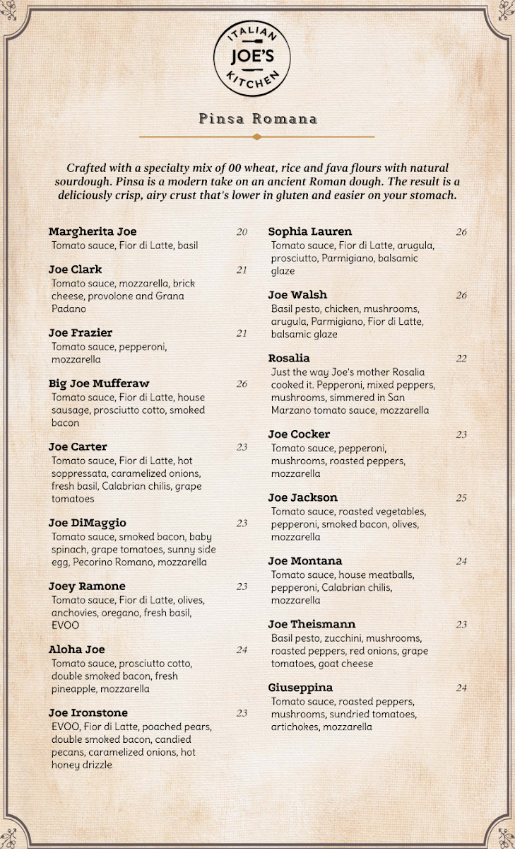 Menu, Joe's Italian Kitchen - Wellington