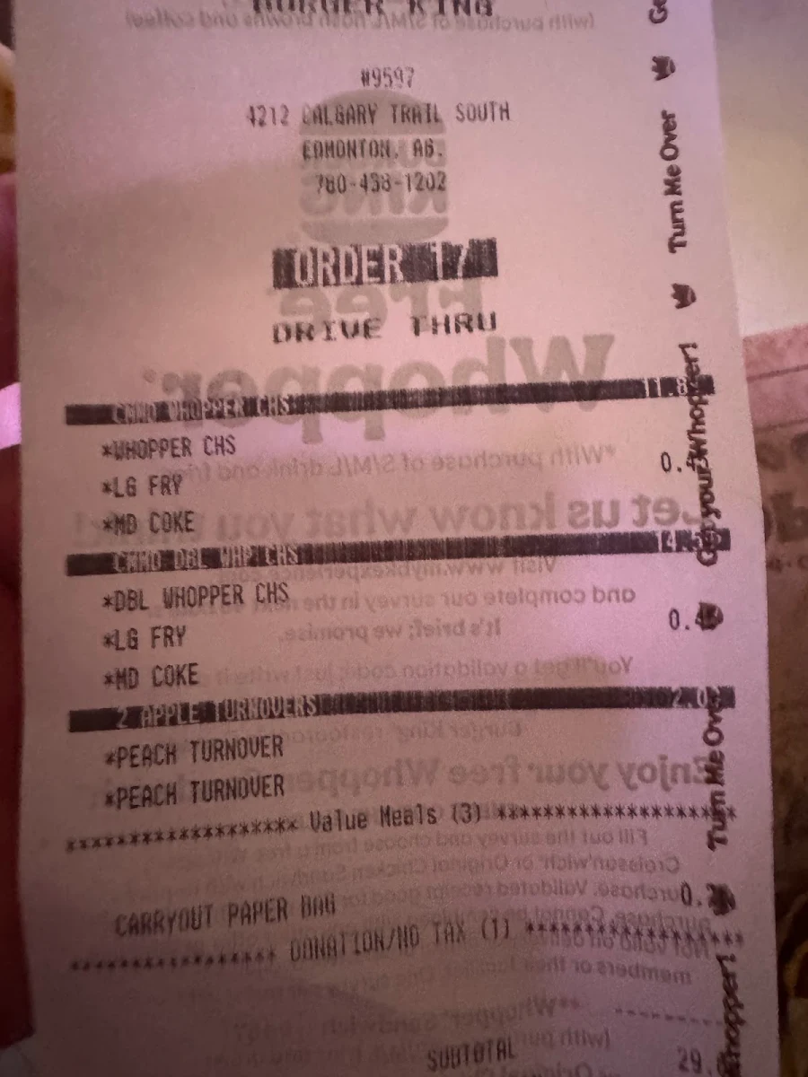 Menu, Burger King