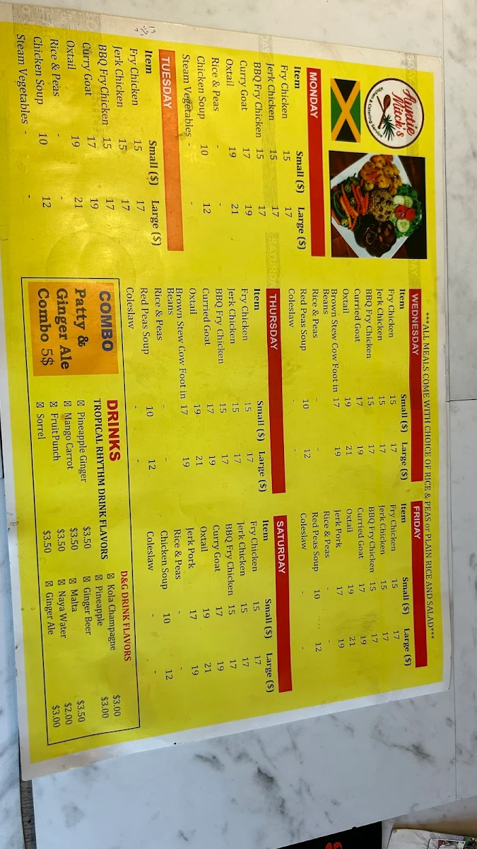 Menu, Auntie Mitch’s Kitchen & Catering Service