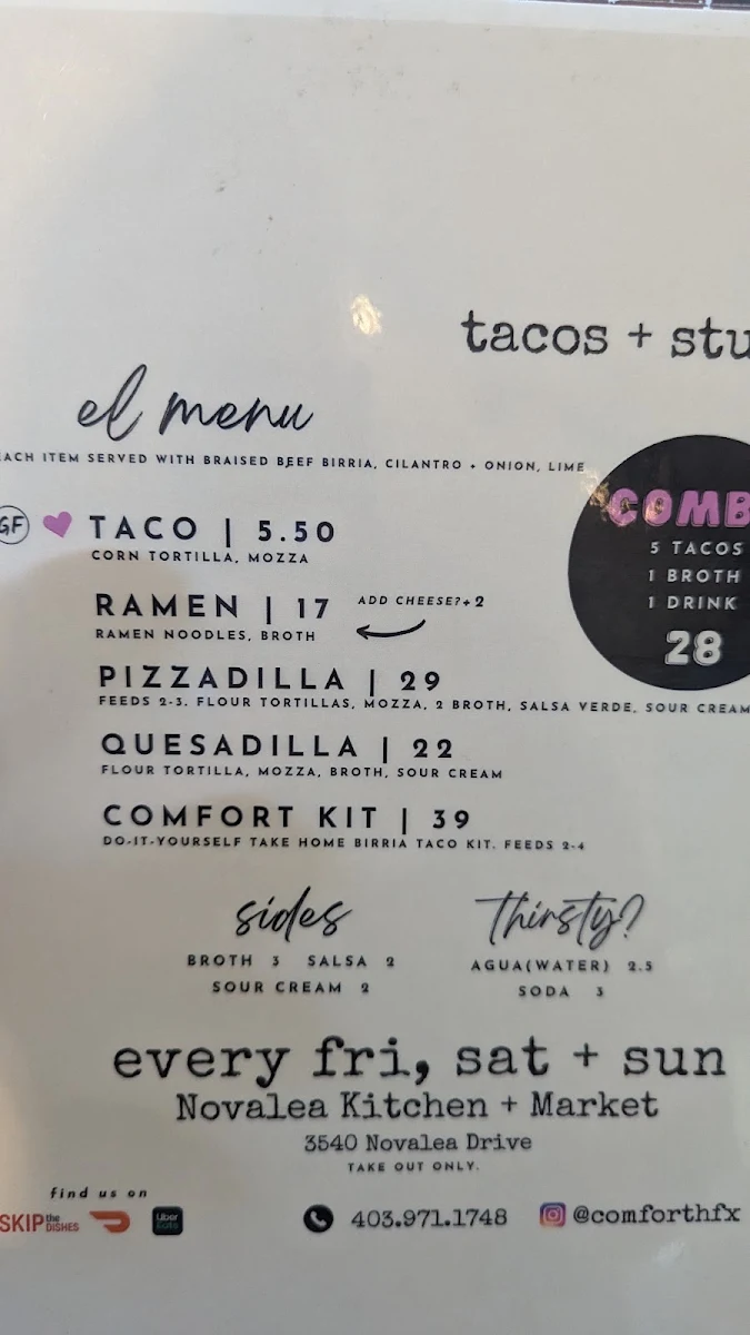 Menu, Novalea Kitchen and Market