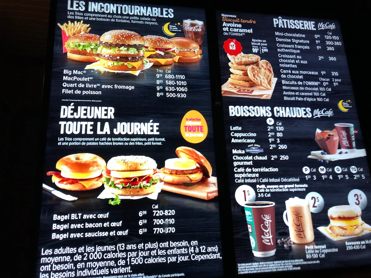 Menu, McDonald's