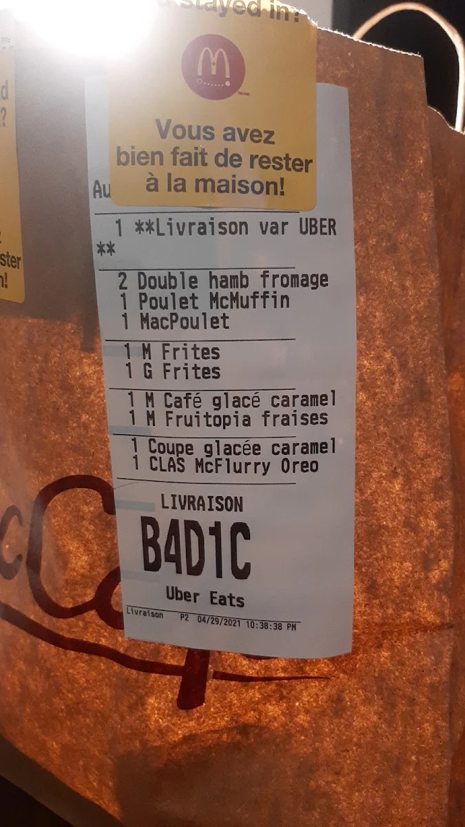Menu, McDonald's