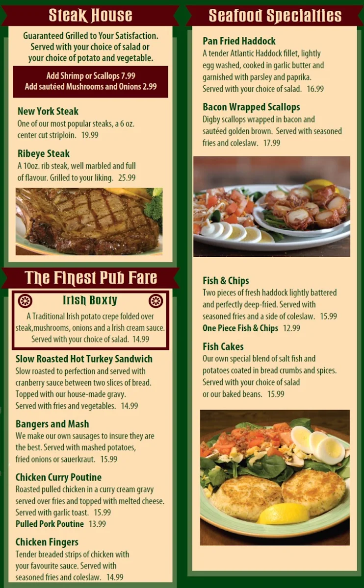 Menu, Paddy's Irish Brewpub & Rosie's Restaurant