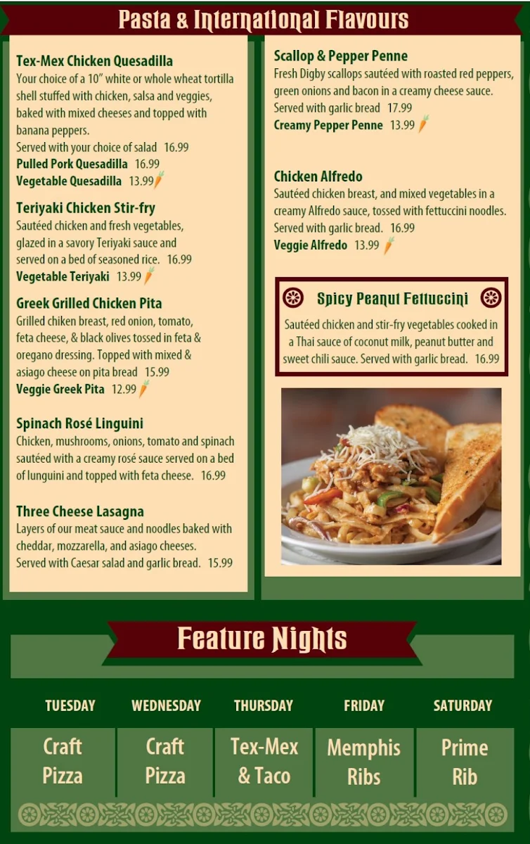Menu, Paddy's Irish Brewpub & Rosie's Restaurant