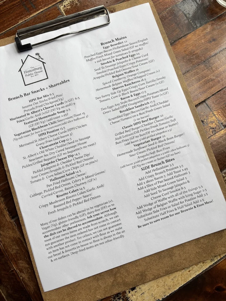 Menu, The Hintonburg Public House