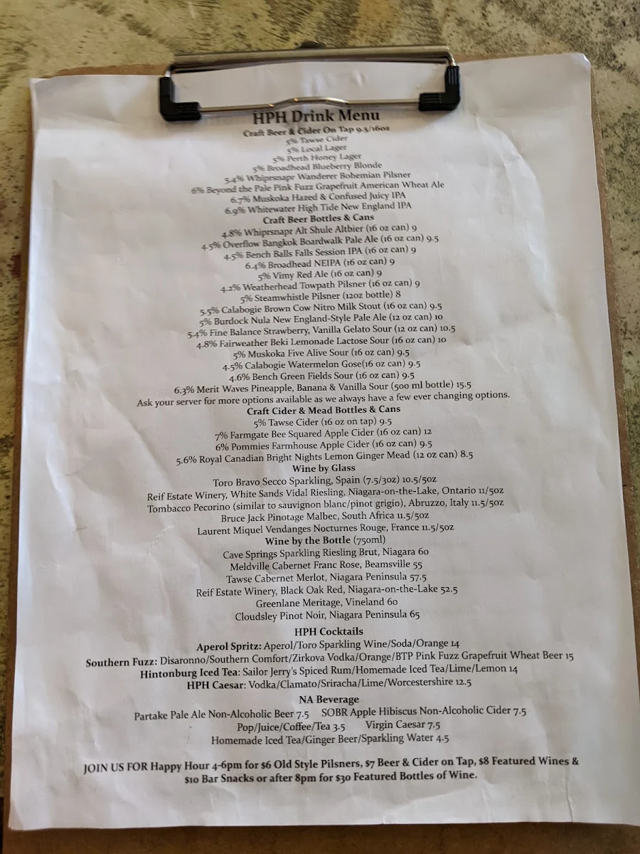Menu, The Hintonburg Public House