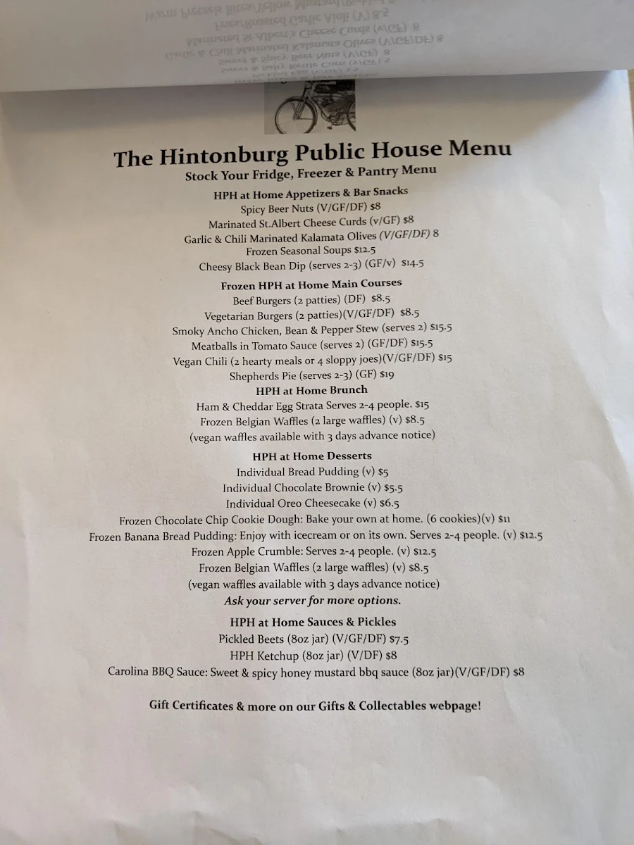 Menu, The Hintonburg Public House