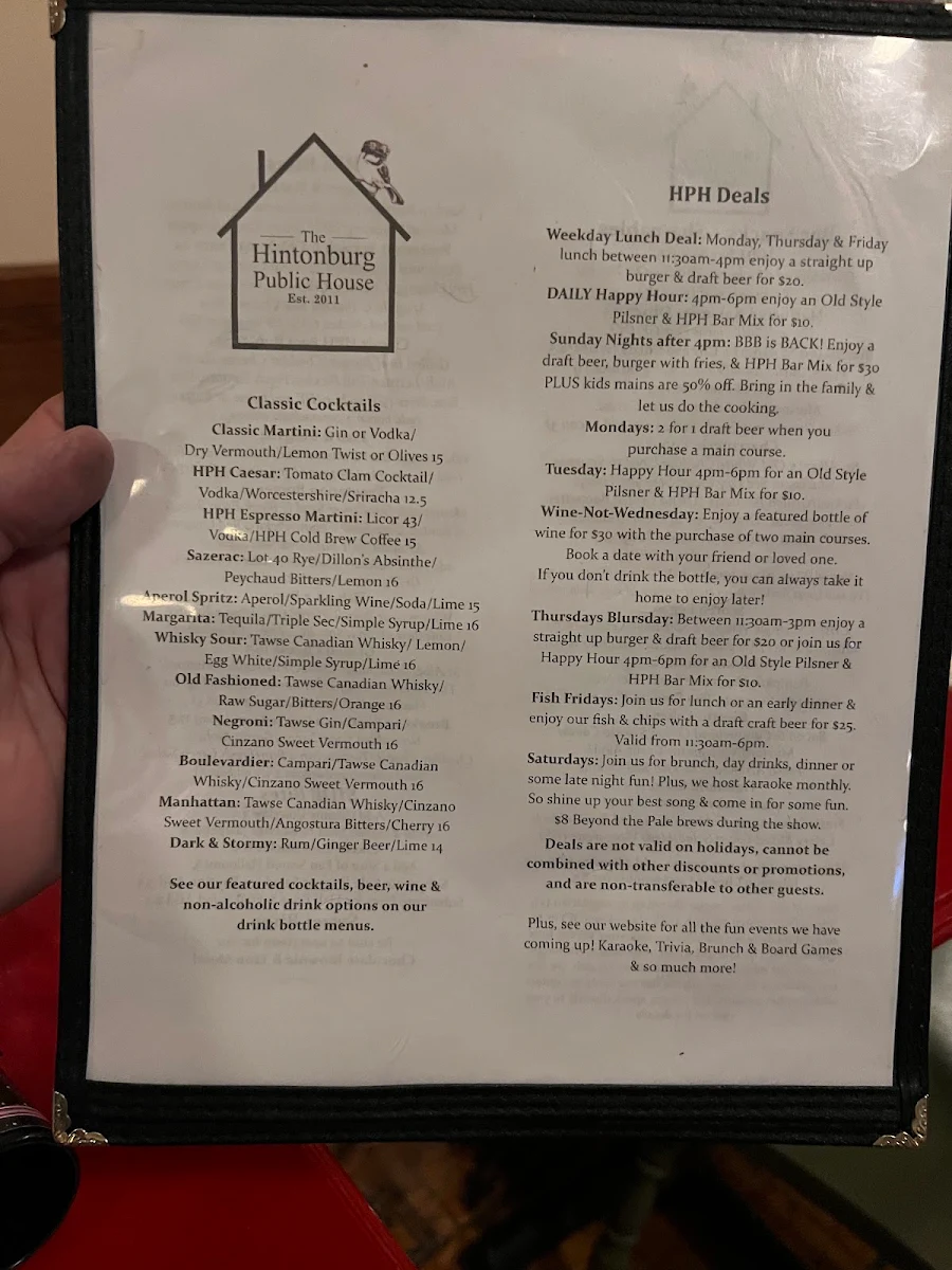 Menu, The Hintonburg Public House