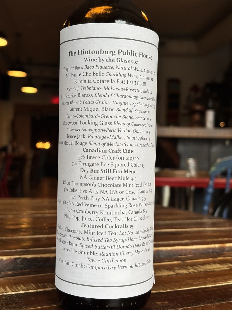 Menu, The Hintonburg Public House
