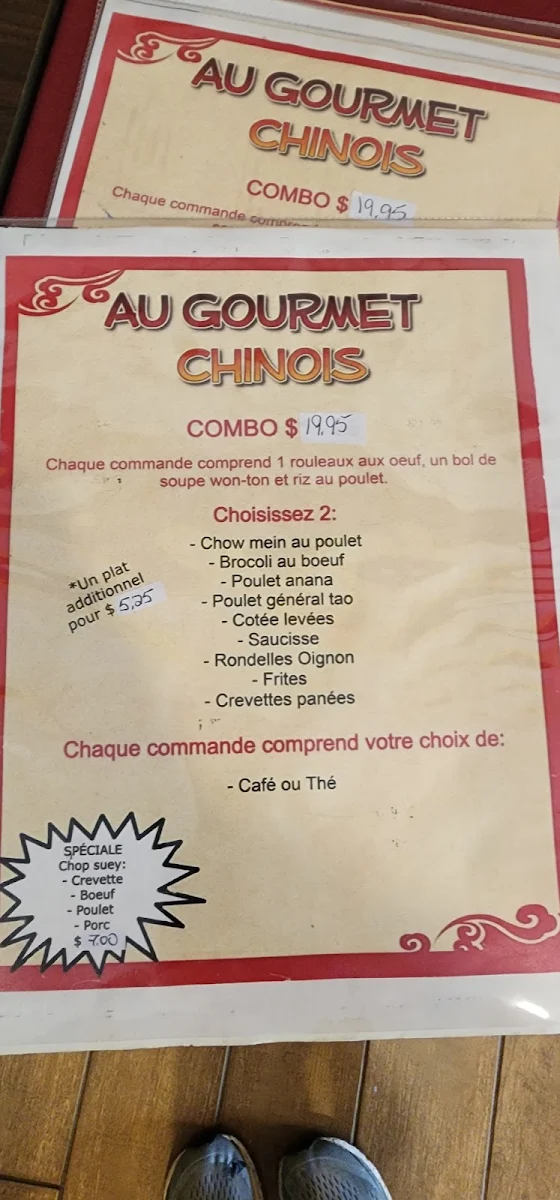 Menu, Au Gourmet Chinois