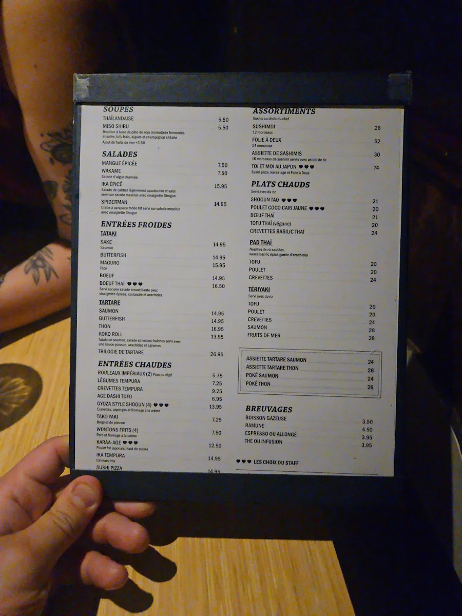 Menu, Restaurant Shogun