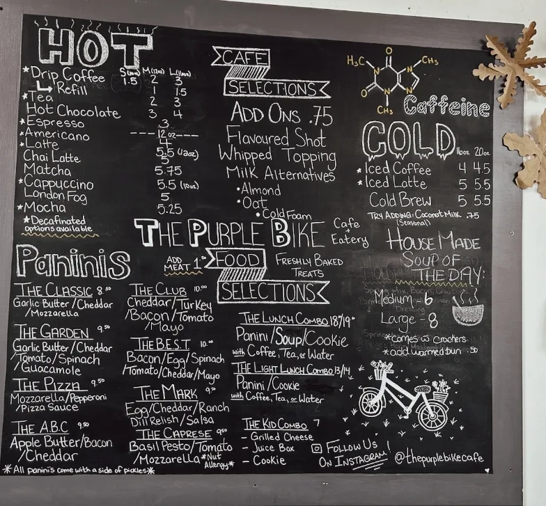 Menu, The Purple Bike Café and Eatery