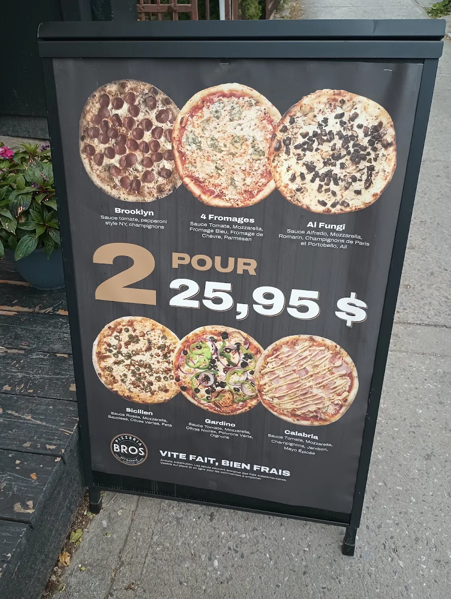 Menu, Pizzeria Bros (Rue Beaubien)