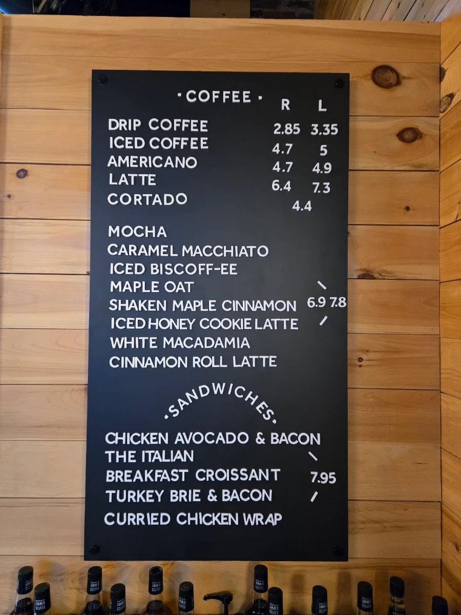 Menu, Benji's Coffee Bar
