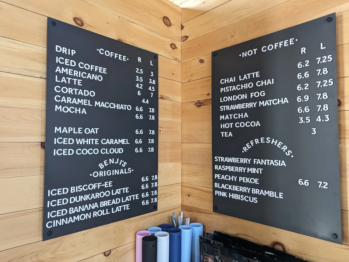 Menu, Benji's Coffee Bar