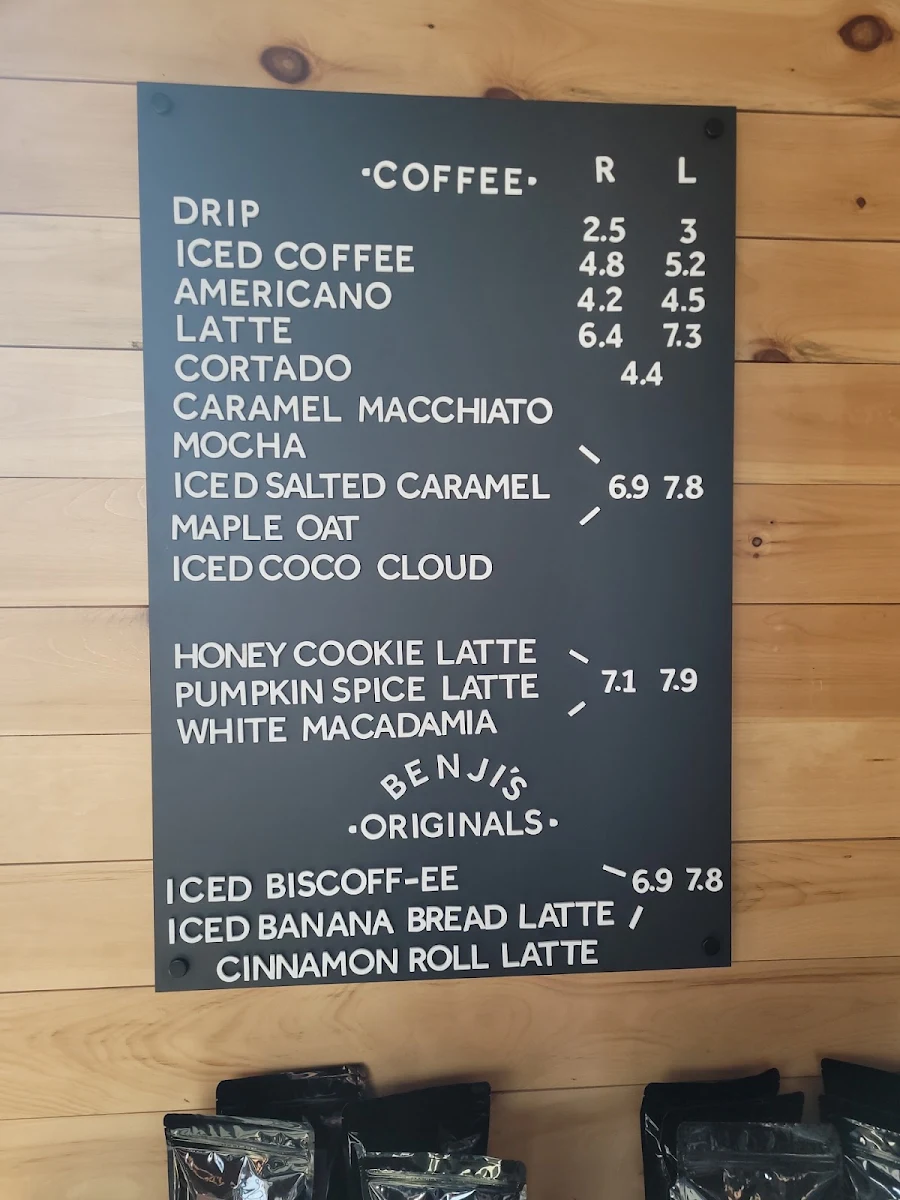 Menu, Benji's Coffee Bar