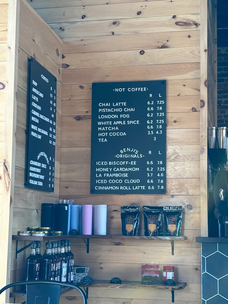 Menu, Benji's Coffee Bar