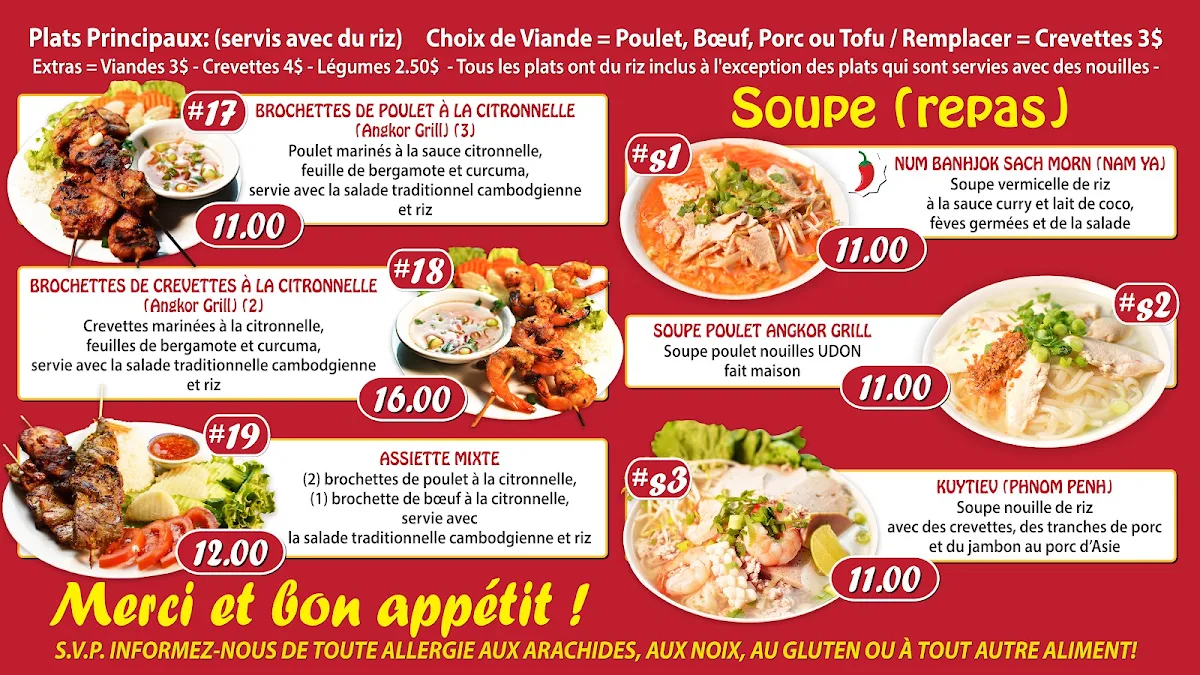 Menu, Angkor Grill