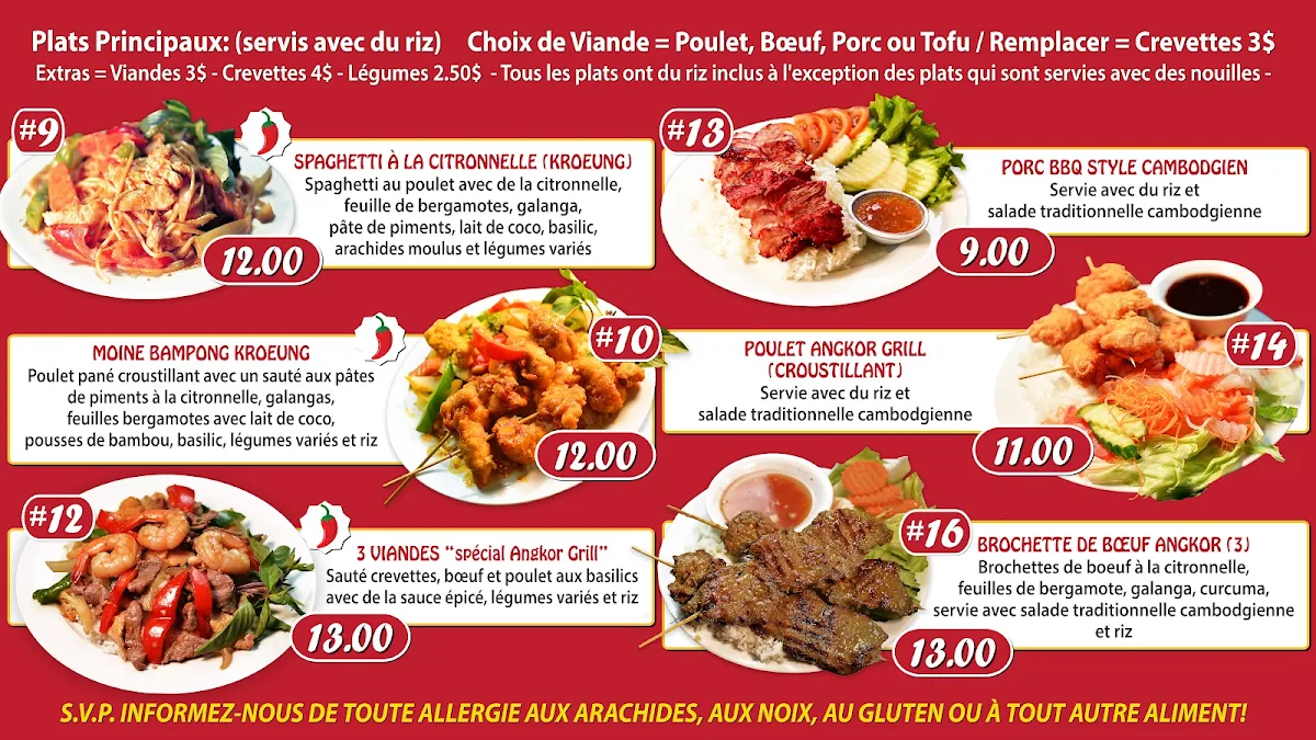 Menu, Angkor Grill