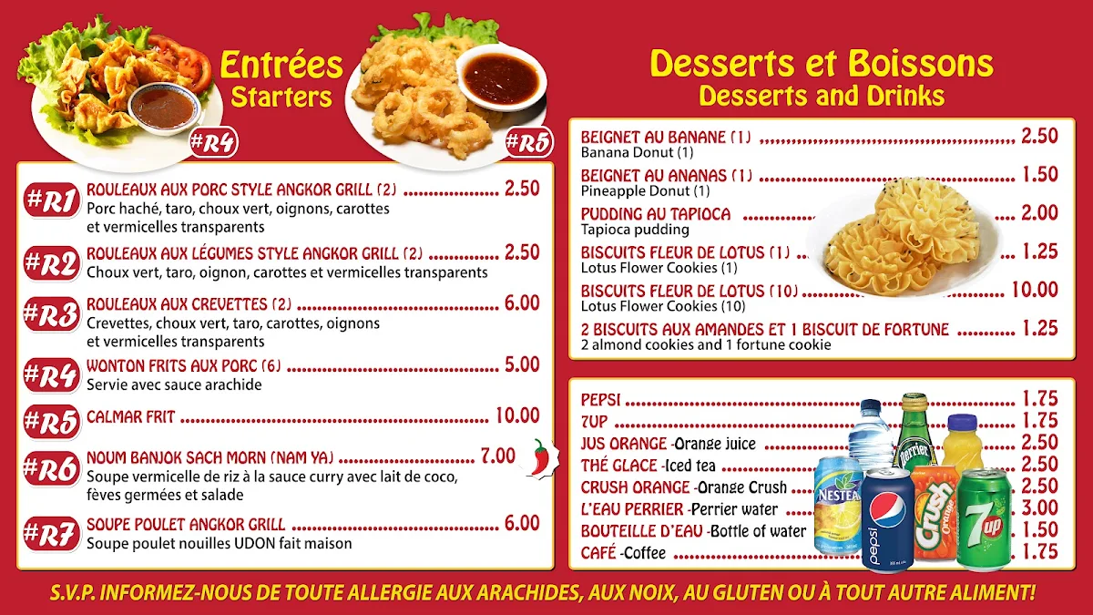 Menu, Angkor Grill