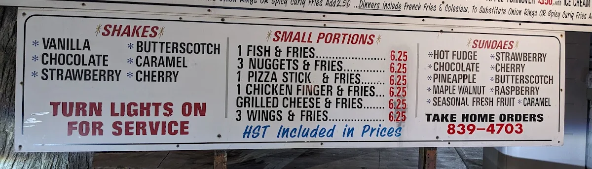 Menu, Dairy Freez