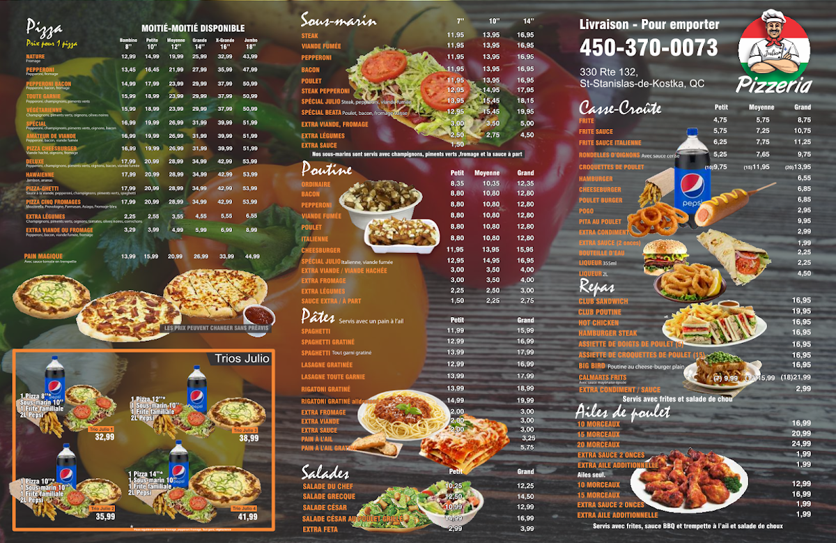 Menu, Julio Pizzeria