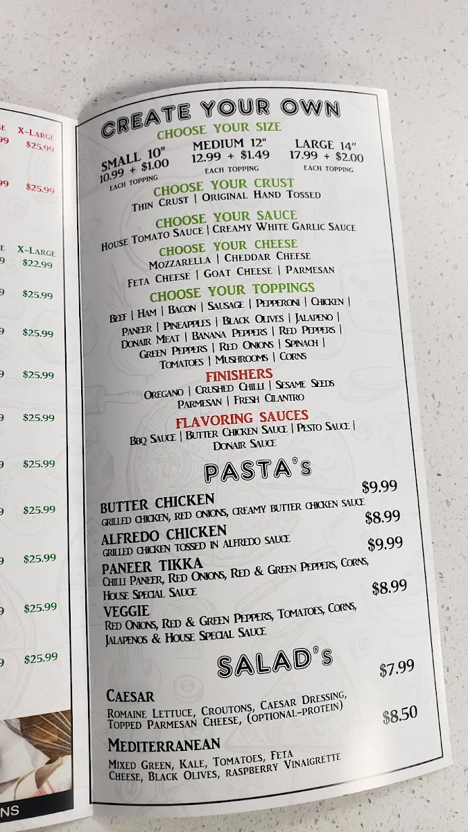 Menu, Tossing Pizzeria - Enterprise Way