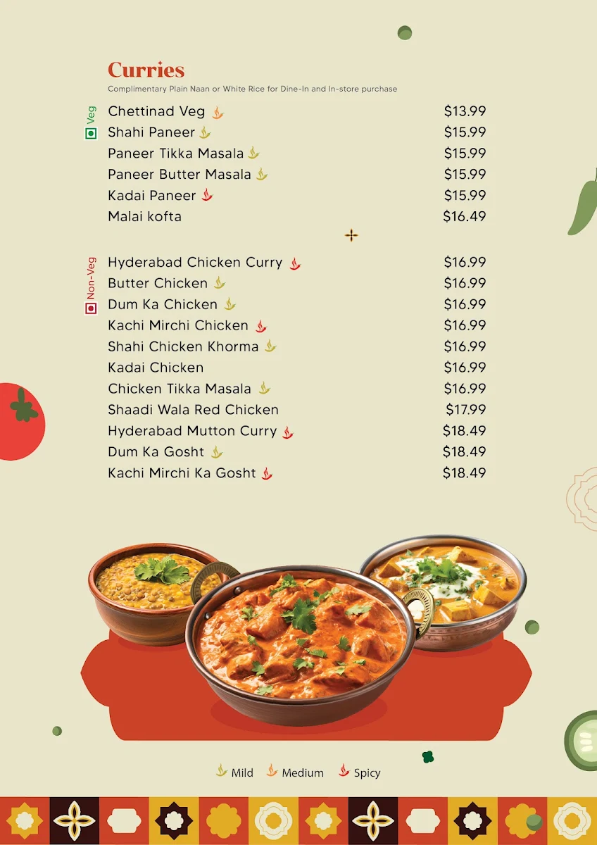 Menu, Biryaniwalla Waterloo
