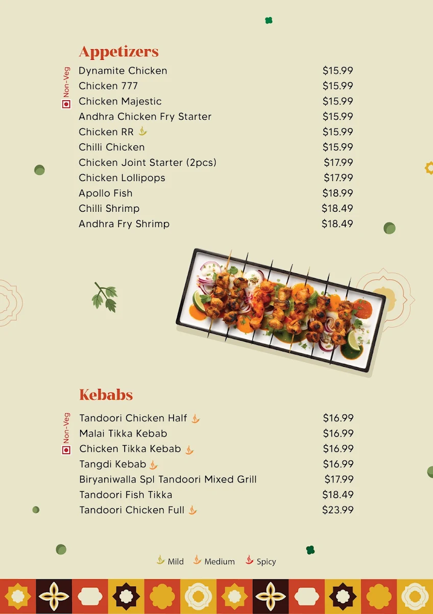 Menu, Biryaniwalla Waterloo